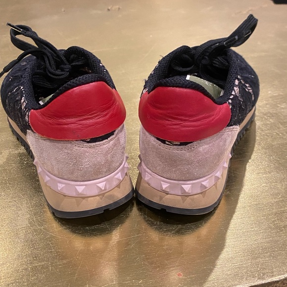 VALENTINO Multicolor Suede Leather & Macramé Lace Rockrunner Sneakers Size 37.5 - Picture 7 of 14
